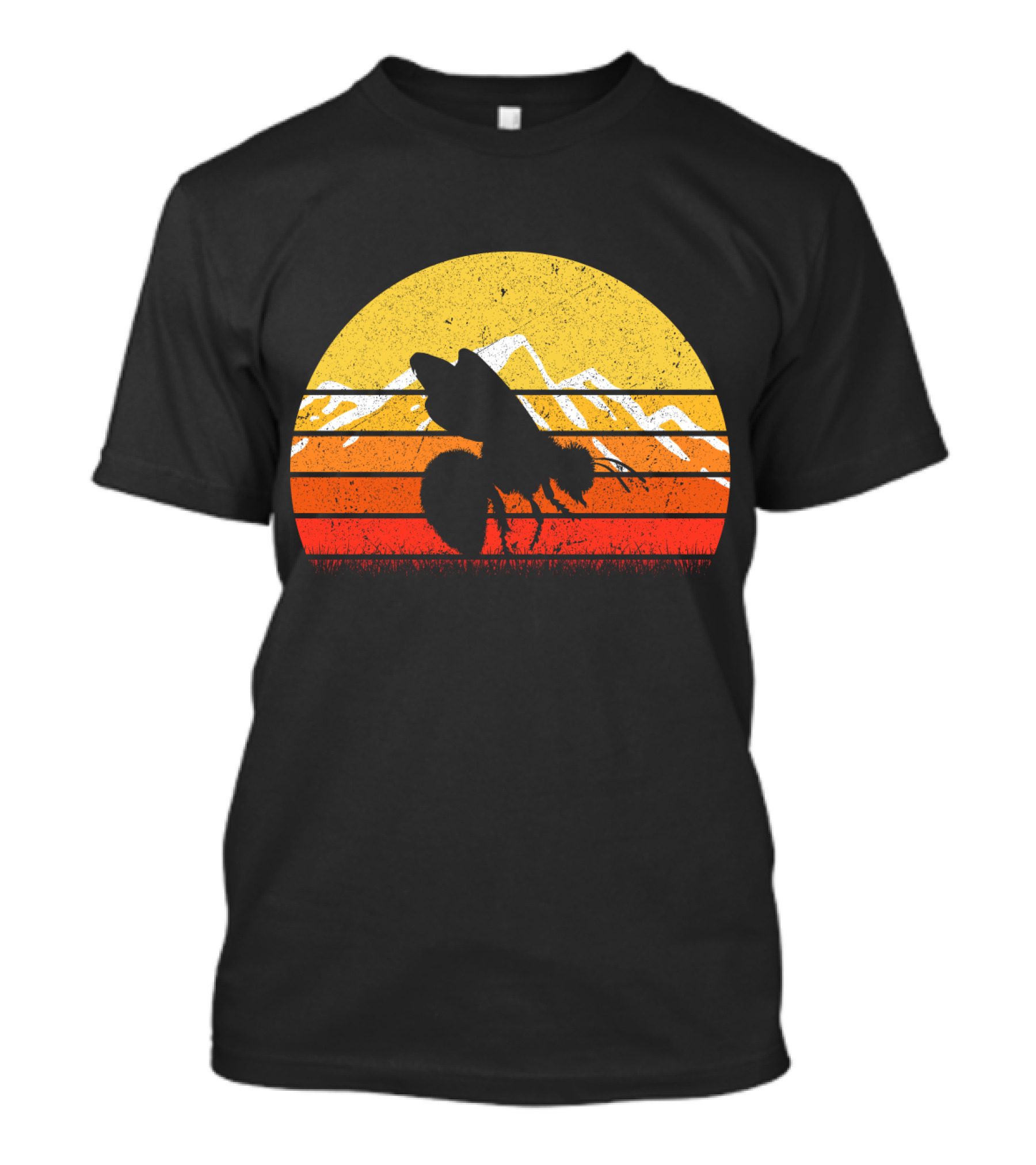 Retro Vintage Bee Sunburst With Mountain T-Shirt