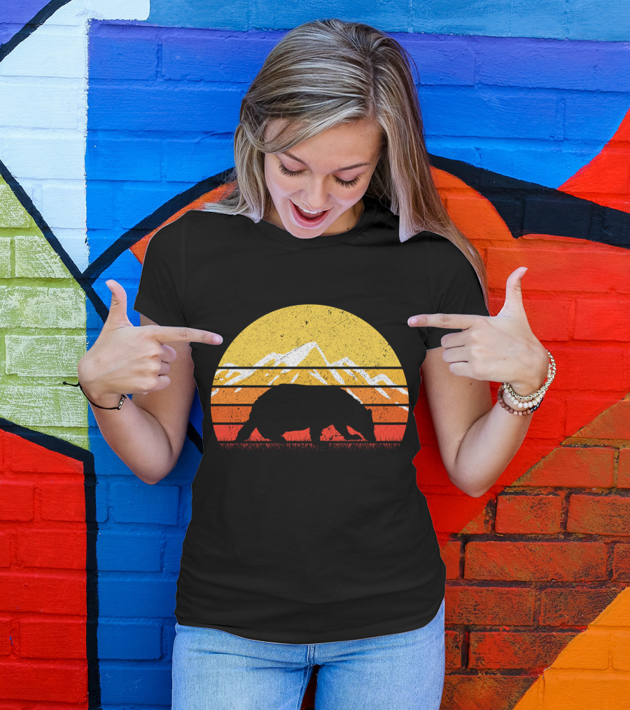 Retro Sunset Mountain Badger T-Shirt