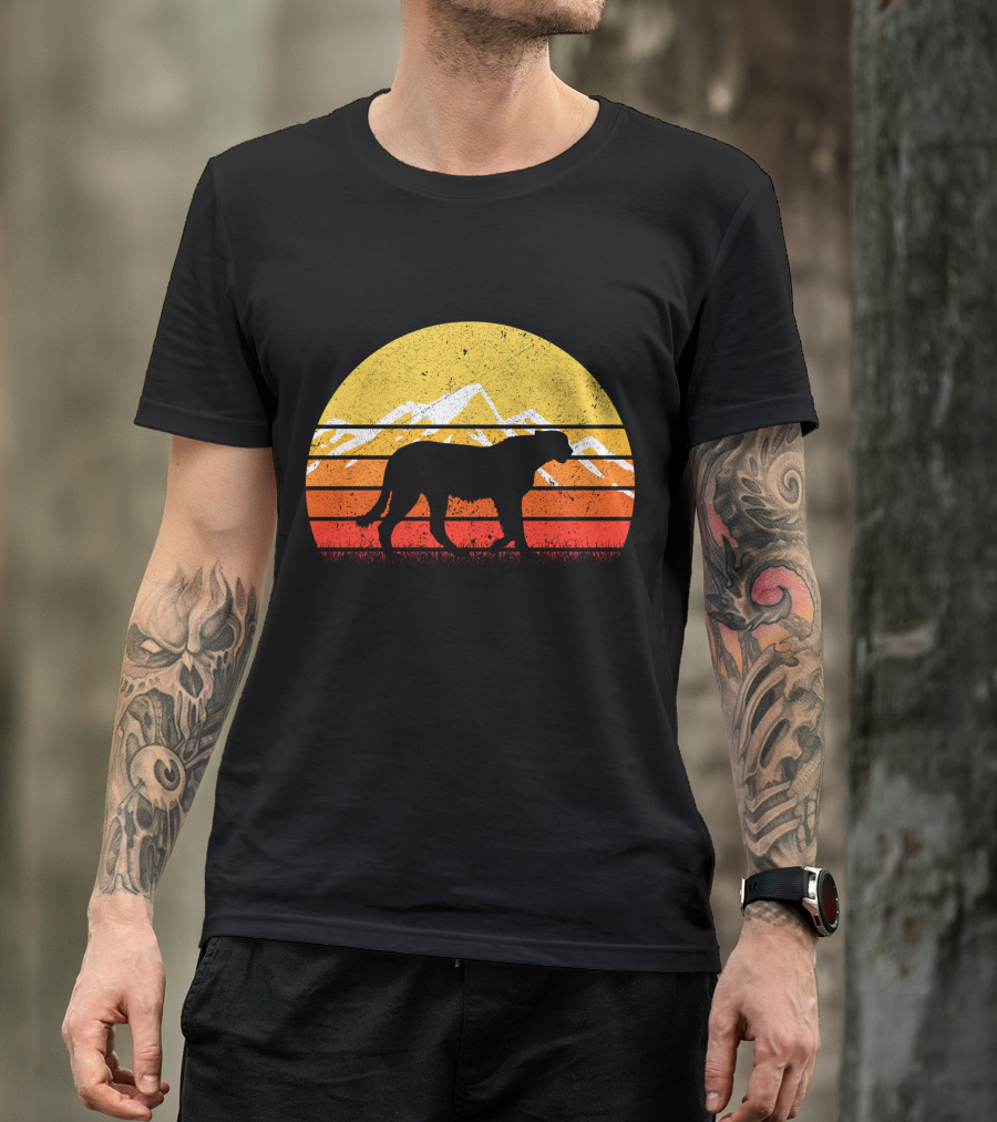 Retro Vintage Cheetah Silhouette In Sunset With Mountains T-Shirt