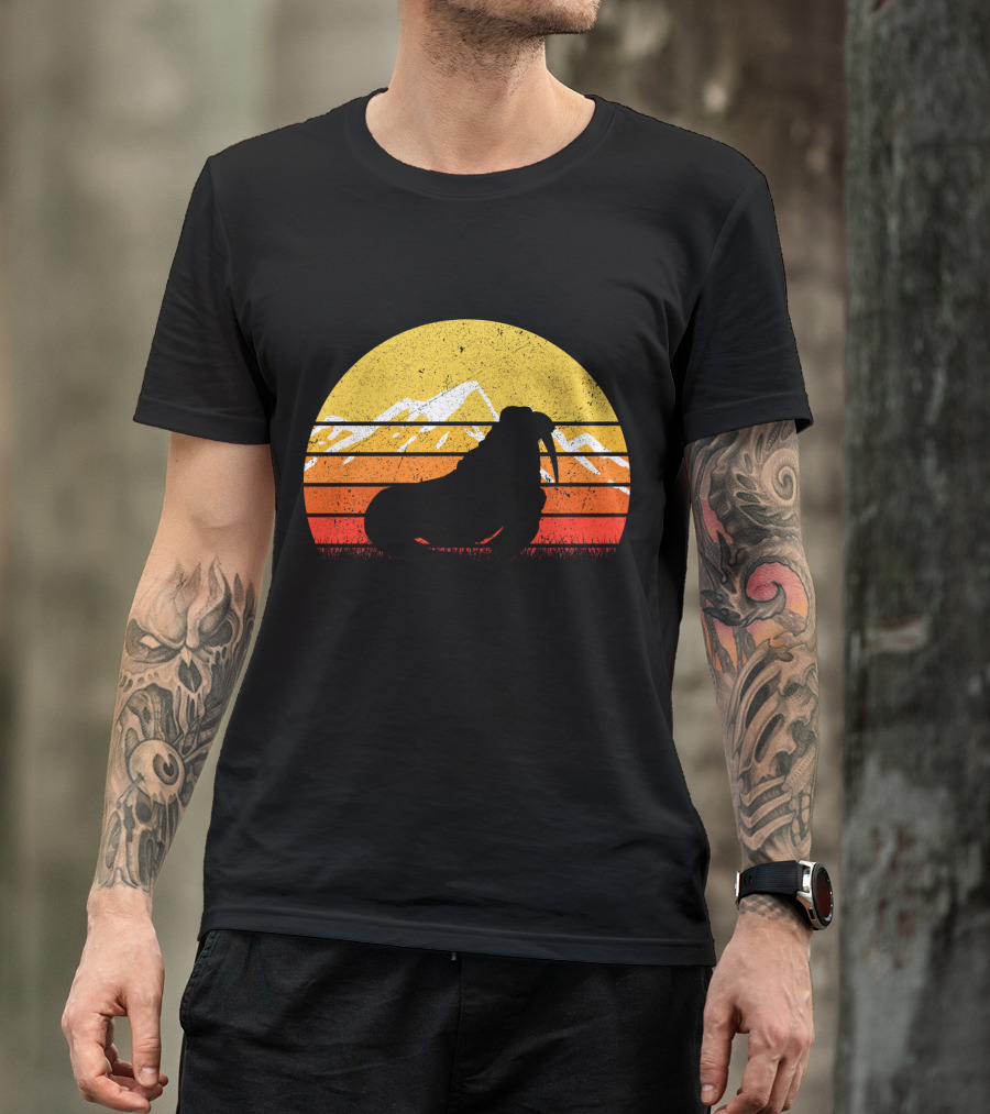 Retro Vintage Walrus Sunset Mountains T-Shirt