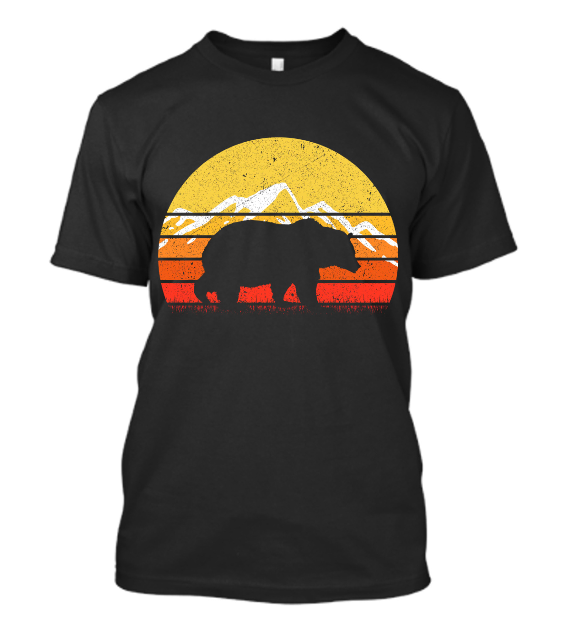 Retro Vintage Bear Silhouette With Sunset And Mountain Background T-Shirt