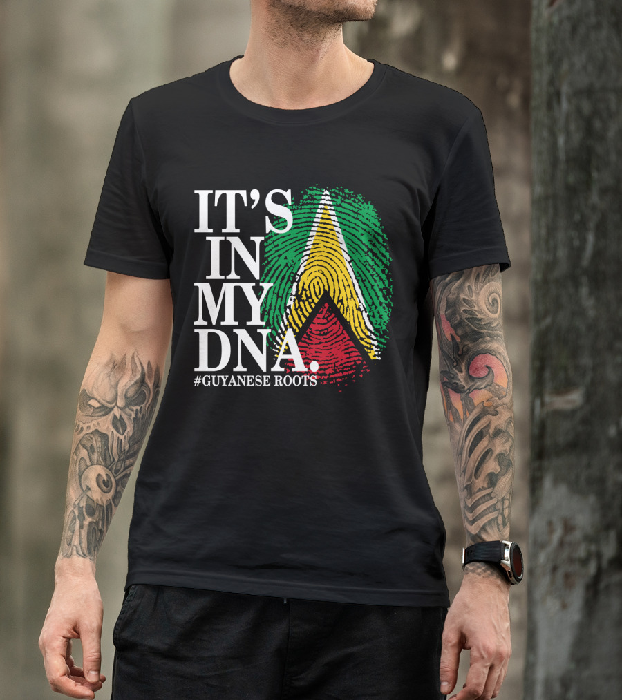 IT'S IN MY DNA Guyanese Roots Guyana Flag Fingerprint T-Shirt