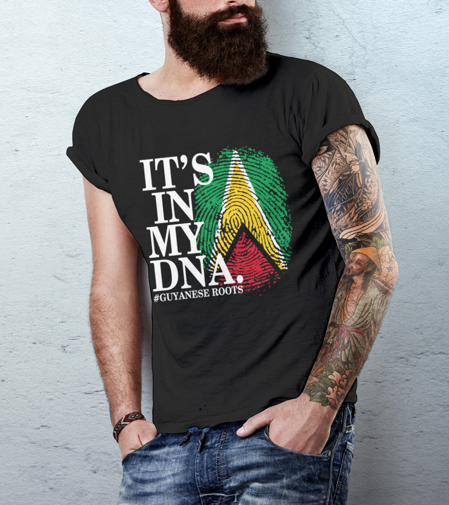 IT'S IN MY DNA Guyanese Roots Guyana Flag Fingerprint T-Shirt