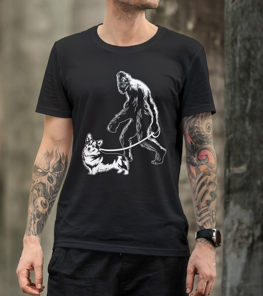 Bigfoot Walking Corgi Dog T-Shirt