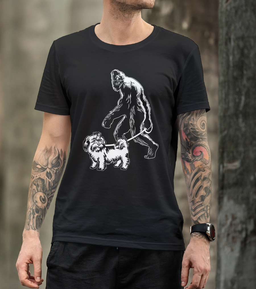 Bigfoot Walking Shih Tzu Dog T-Shirt