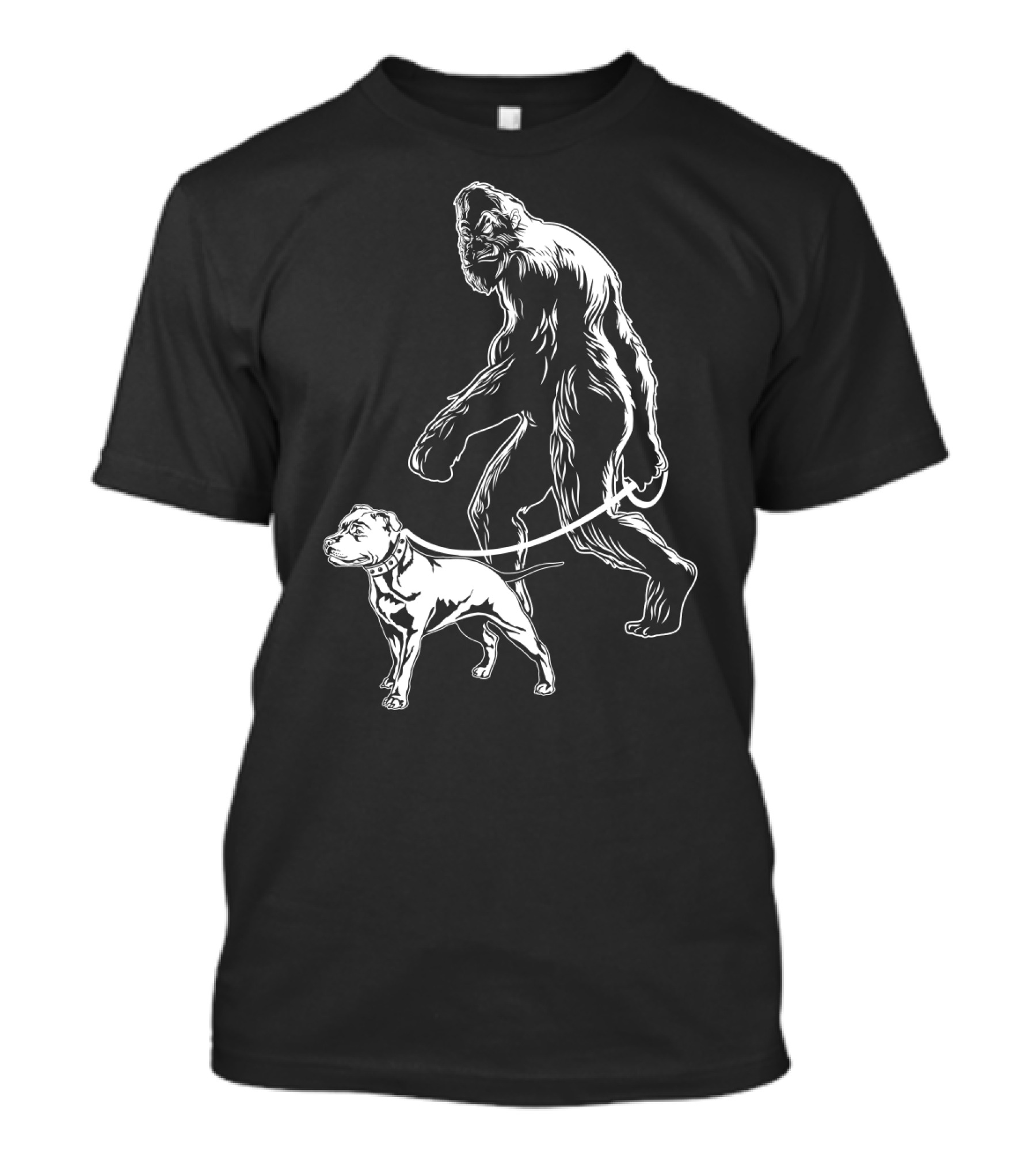 Bigfoot Walking Pitbull T-Shirt