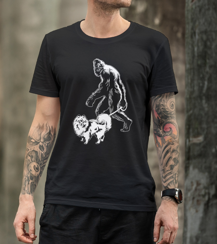 Bigfoot Walking Pomeranian Dog T-Shirt