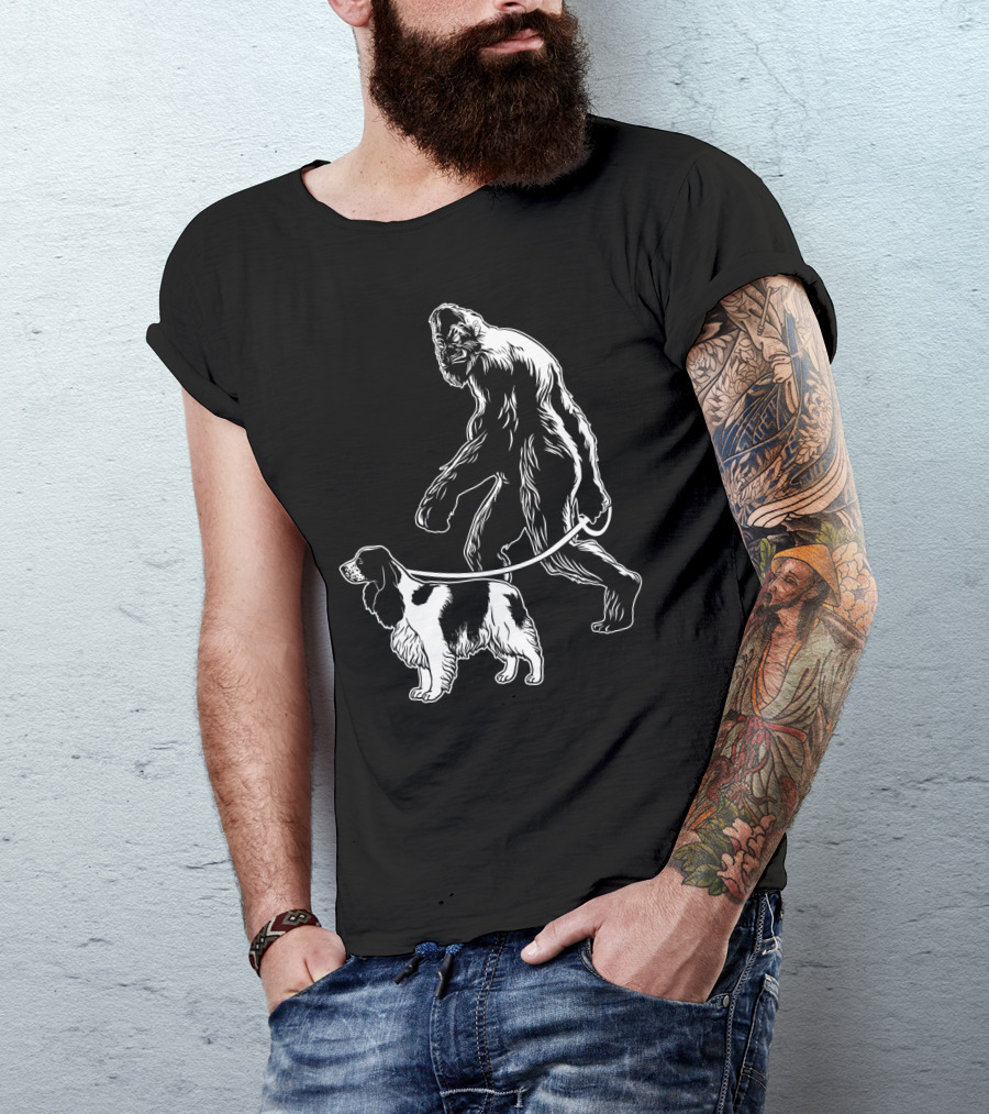 Bigfoot Walking Cocker Spaniel Dog T-Shirt