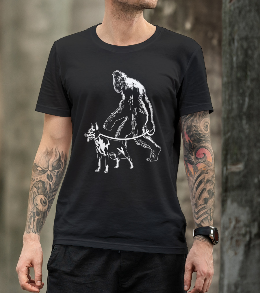 Bigfoot Walking Doberman Dog T-Shirt