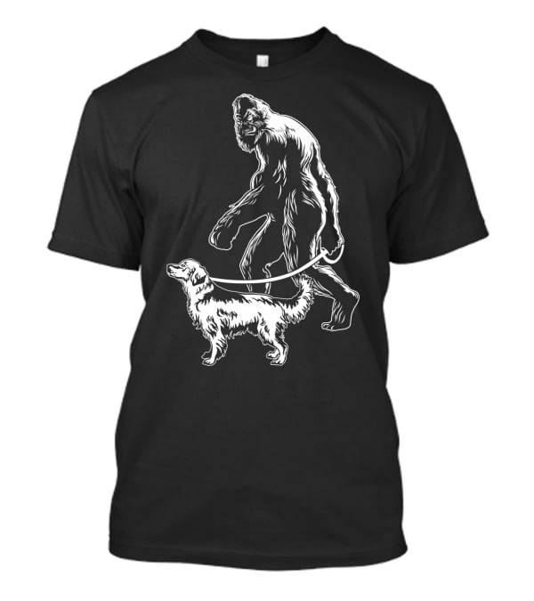 Bigfoot Walking Golden Retriever Dog T-Shirt