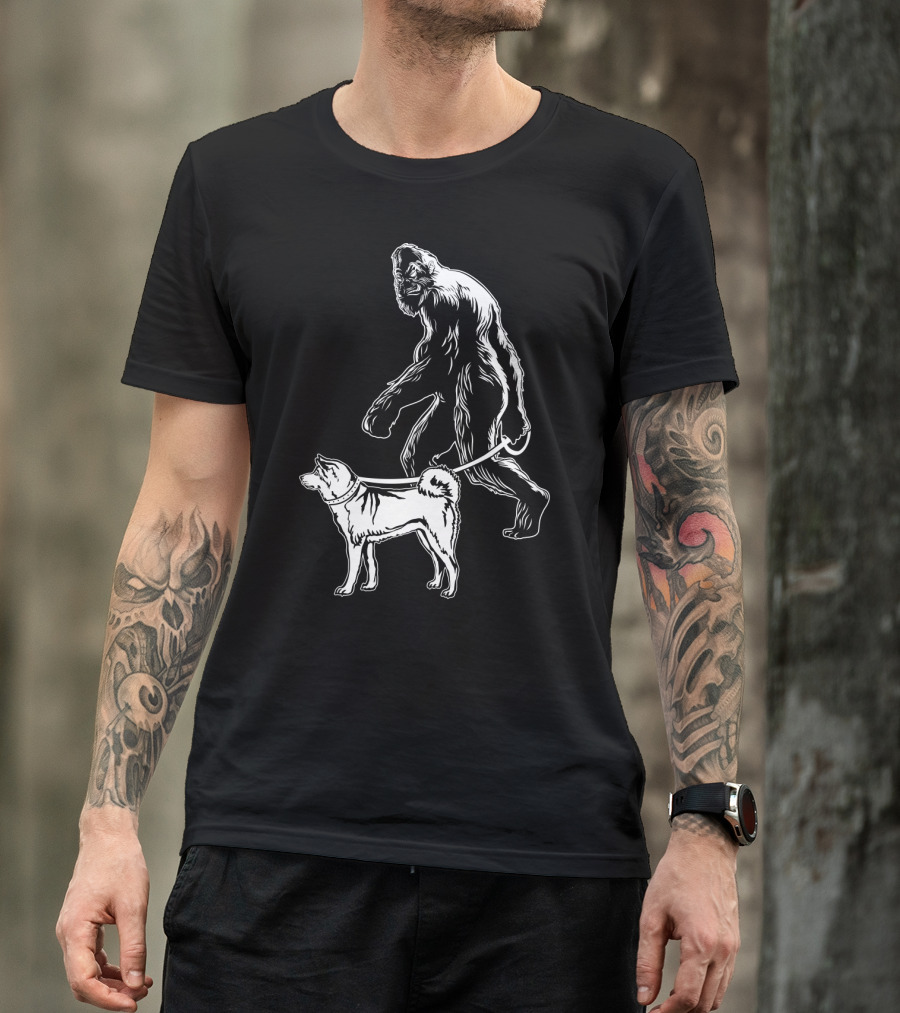 Bigfoot Walking Akita Dog T-Shirt