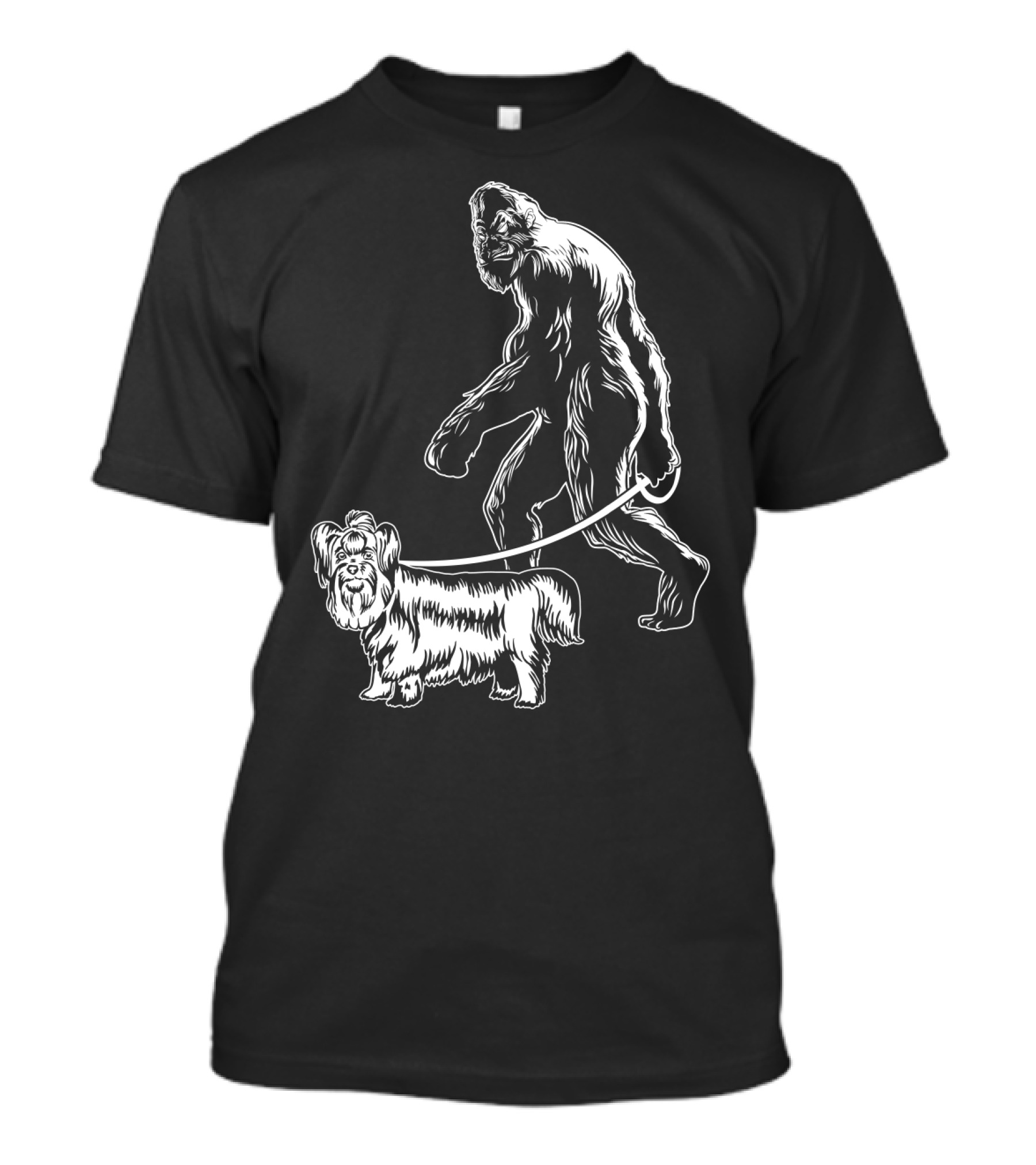 Bigfoot Walking A Yorkie Dog T-Shirt