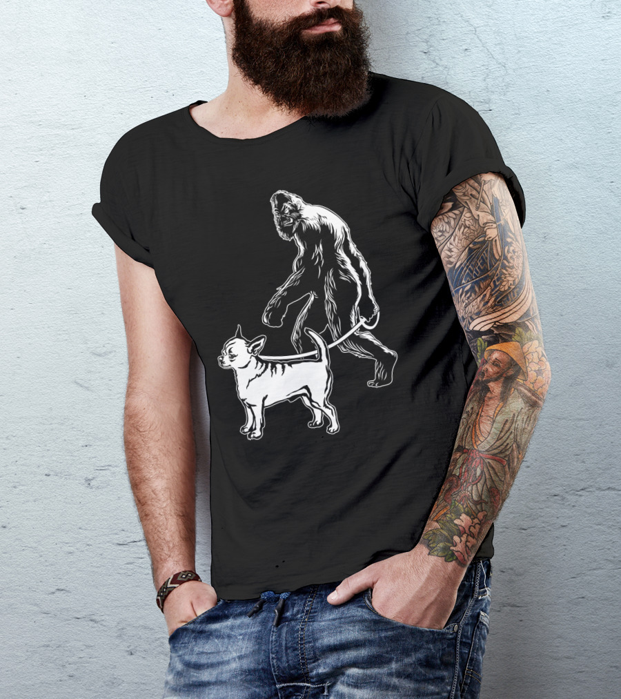 Bigfoot Walking Chihuahua Dog T-Shirt