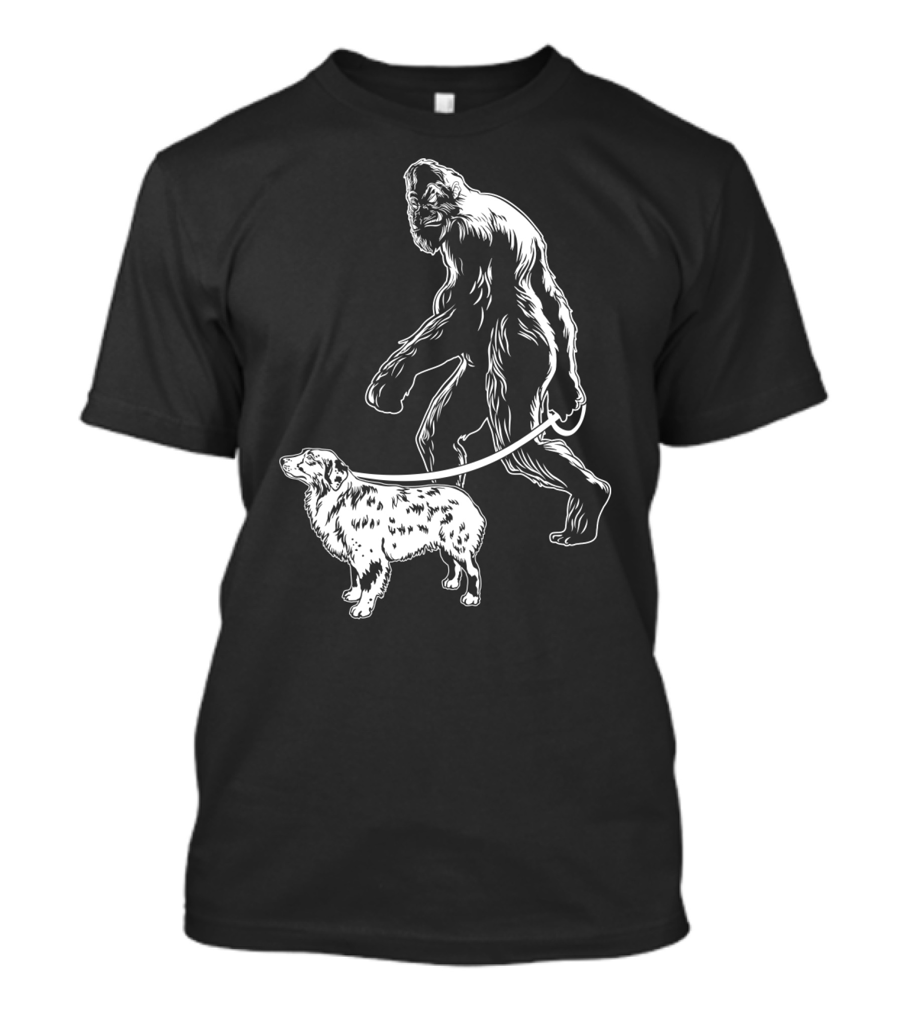 Bigfoot Walking Australian Shepherd Dog T-Shirt