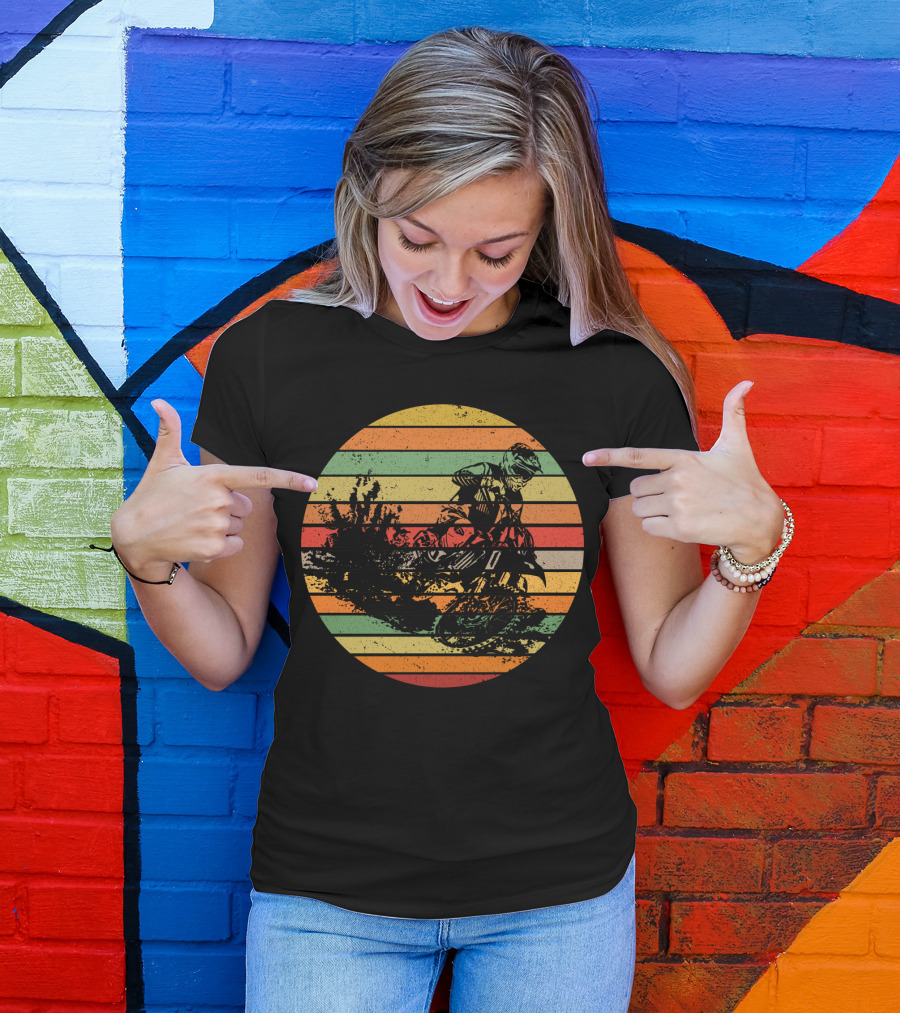 Vintage Motocross Dirt Bike Retro Vibes With Rider T-Shirt