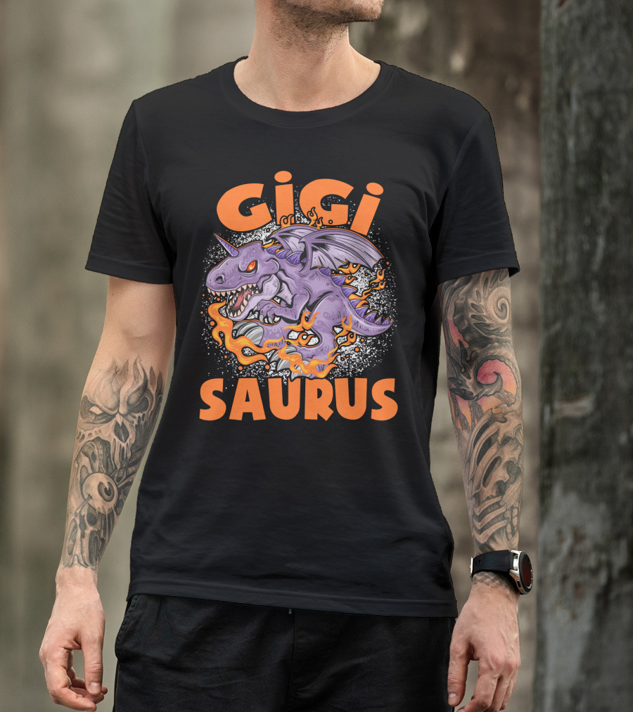GIGI SAURUS Purple Fire-Breathing Dragon Dinosaur With Horns And Wings T-Shirt