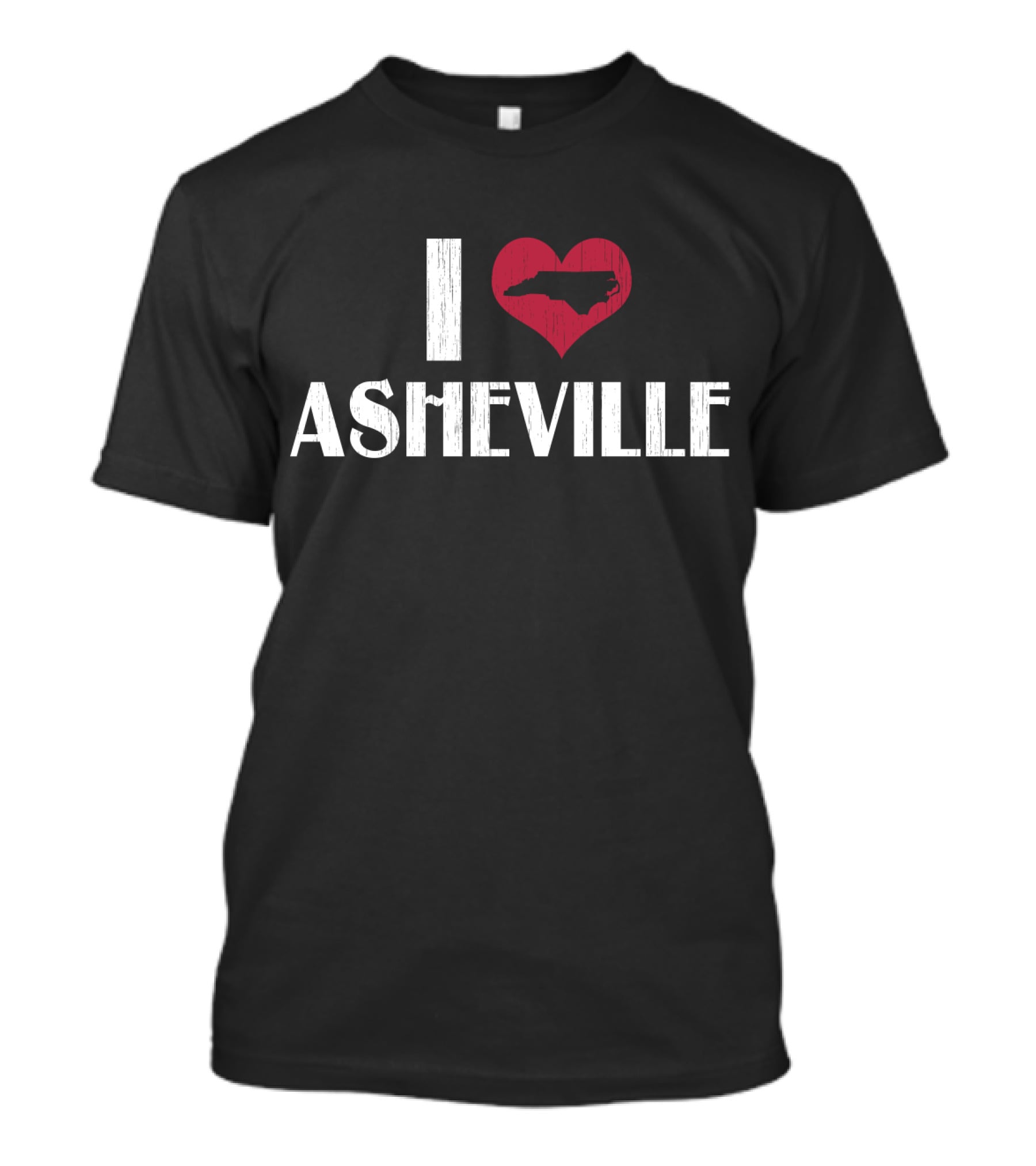 I Love Asheville NC Distressed Retro Style Heart Symbol With North Carolina Map T-Shirt