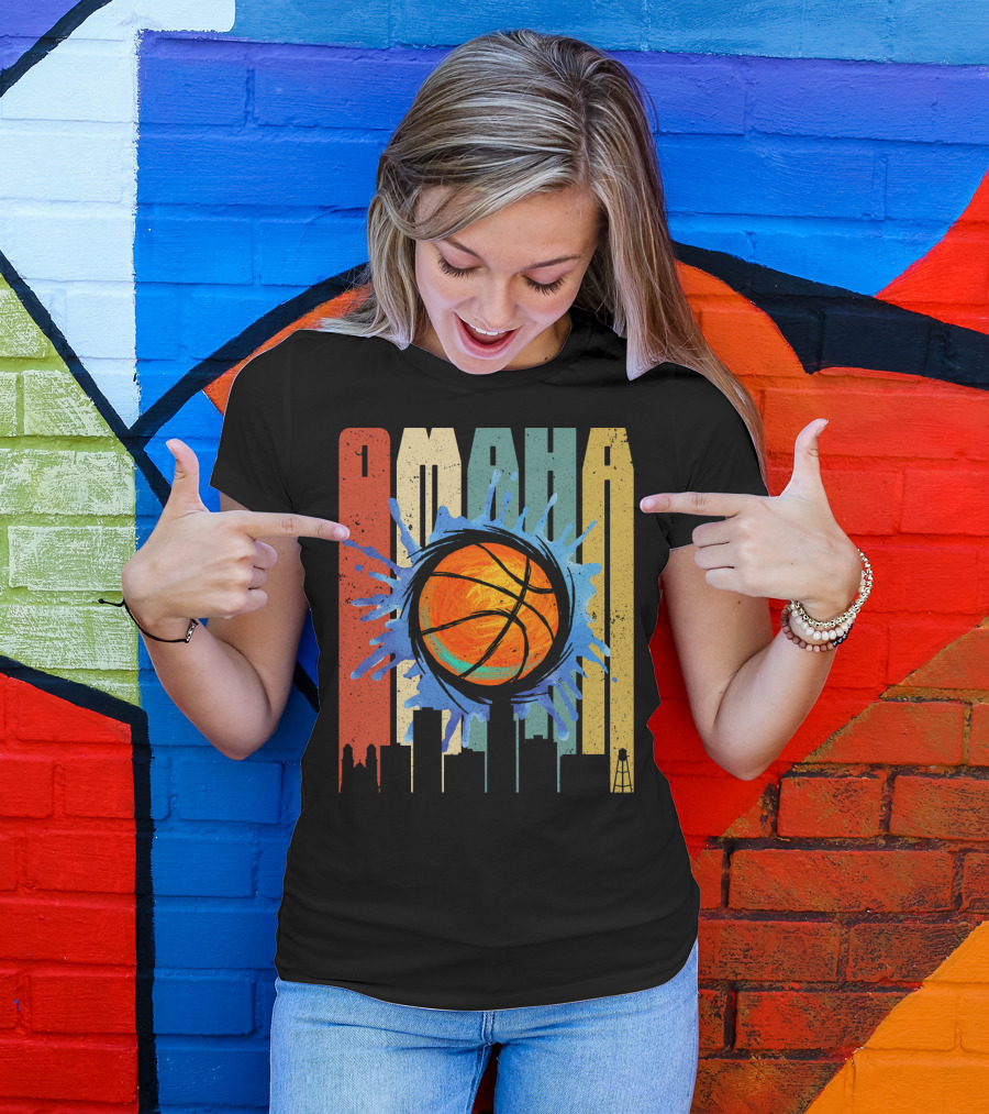 Omaha Basketball Skyline Vintage Splatter T-Shirt