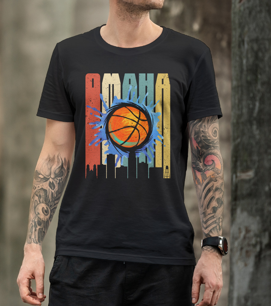 Omaha Basketball Skyline Vintage Splatter T-Shirt
