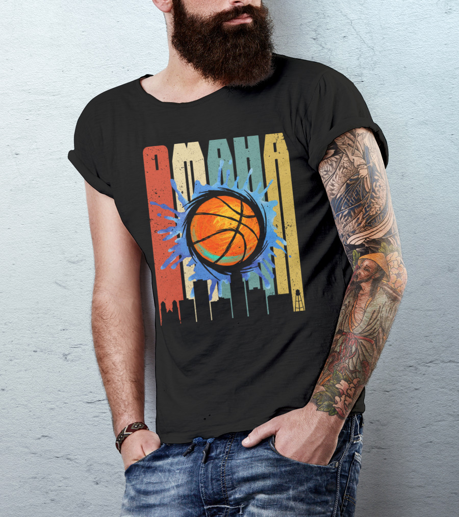 Omaha Basketball Skyline Vintage Splatter T-Shirt