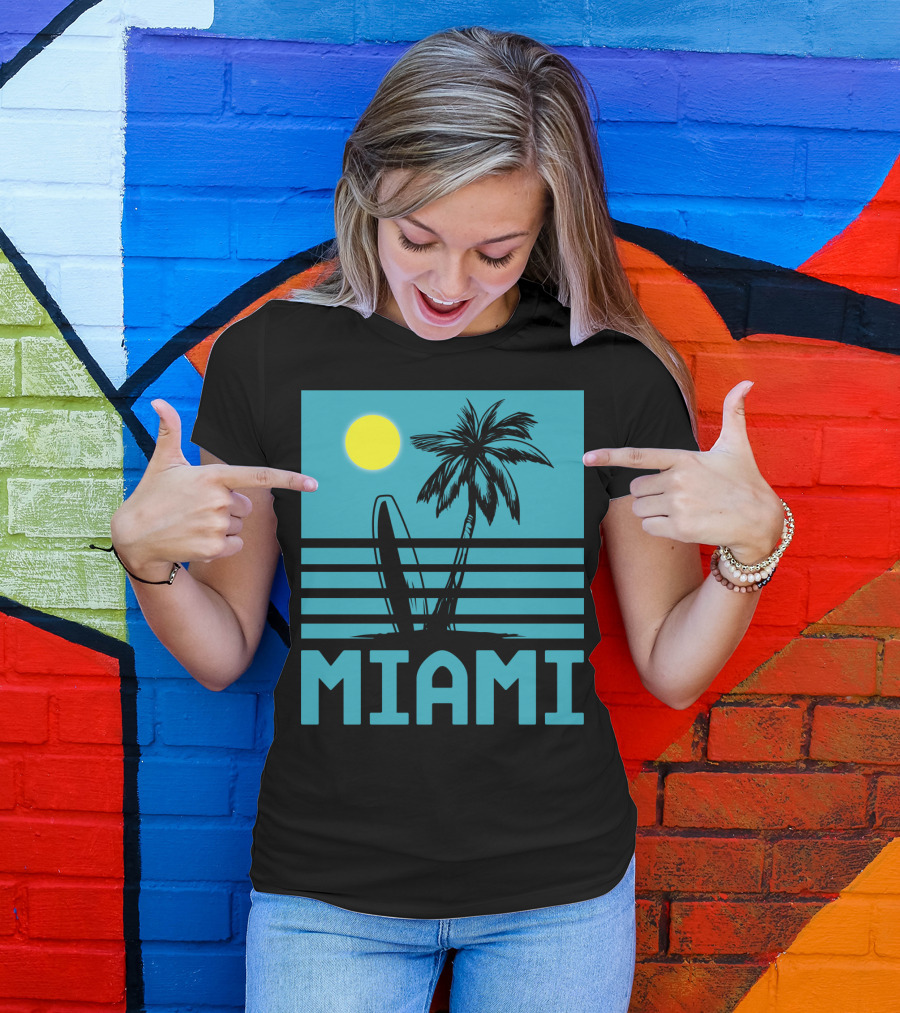 Miami Surf Palm Sunset Retro T-Shirt