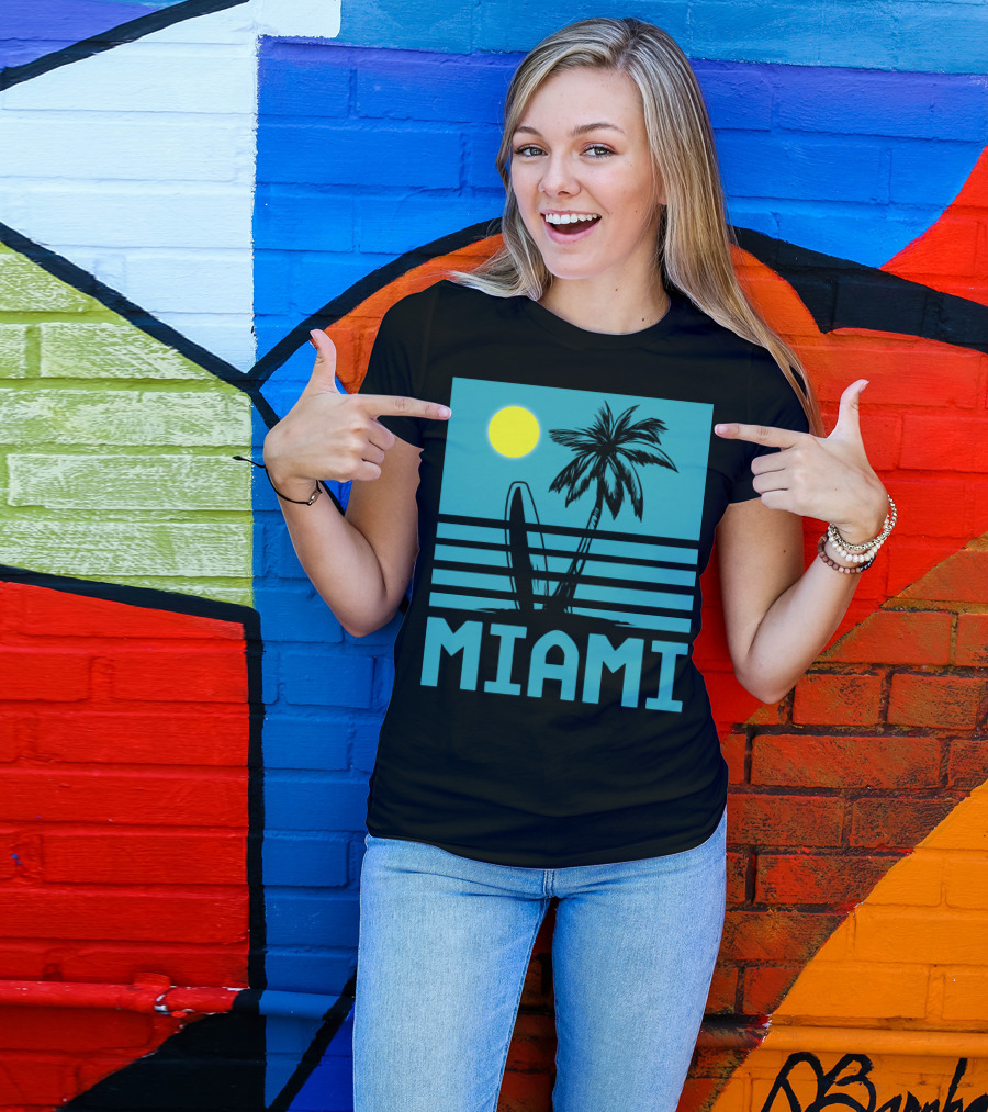 Miami Surf Palm Sunset Retro T-Shirt
