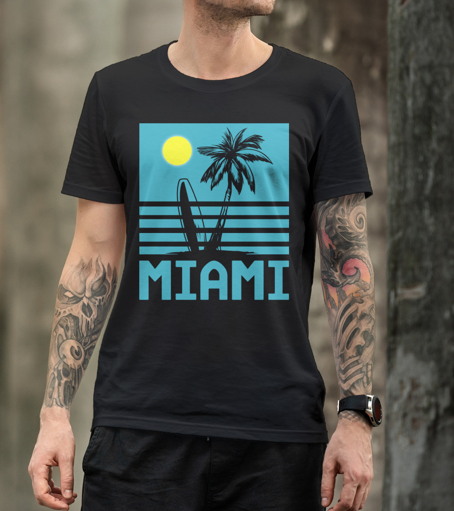 Miami Surf Palm Sunset Retro T-Shirt