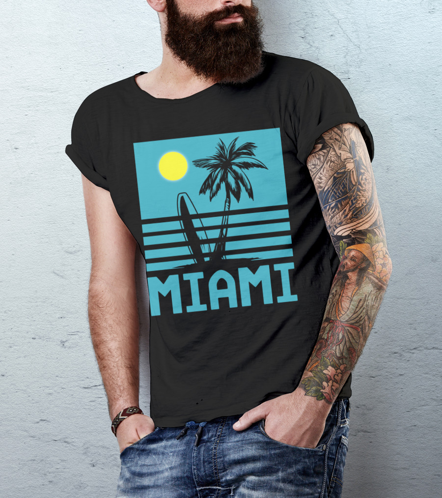 Miami Surf Palm Sunset Retro T-Shirt