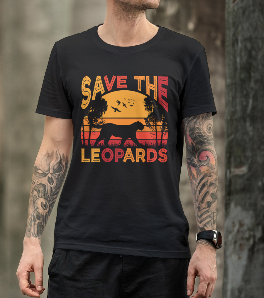 SAVE THE LEOPARDS Sunset Silhouette With Birds And Trees T-Shirt
