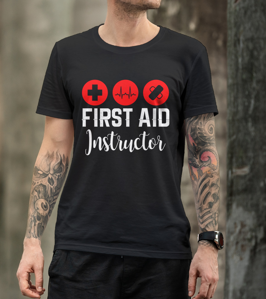 First Aid Instructor Cross Heartbeat Bandage Red Icons T-Shirt