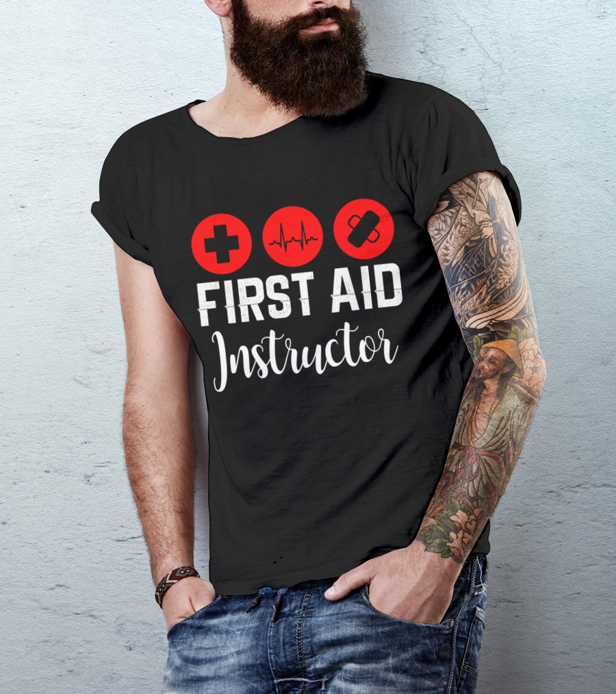 First Aid Instructor Cross Heartbeat Bandage Red Icons T-Shirt