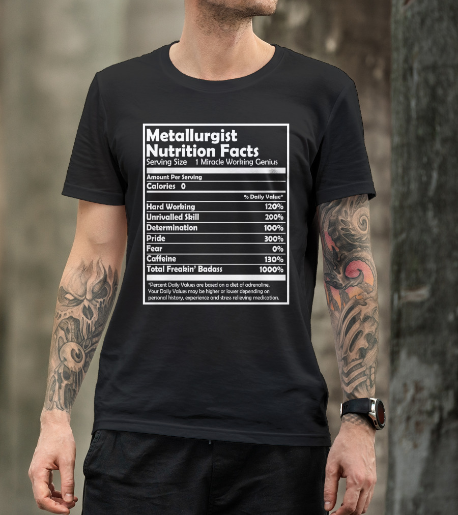 Metallurgist Nutrition Facts Miracle Working Genius 1000 Percent Freakin' Badass T-Shirt