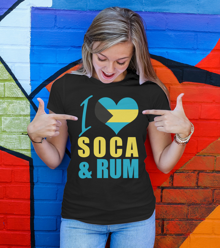 I Love Soca And Rum Bahamas Flag Heart T-Shirt