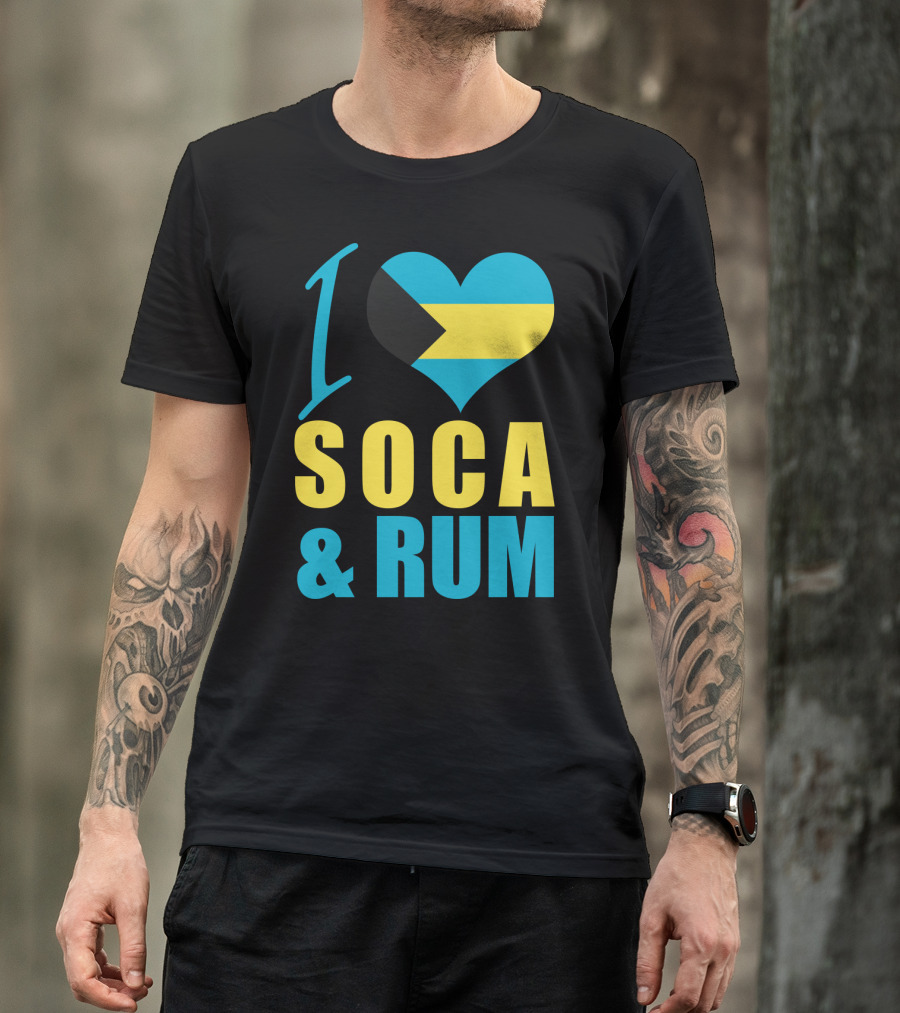 I Love Soca And Rum Bahamas Flag Heart T-Shirt