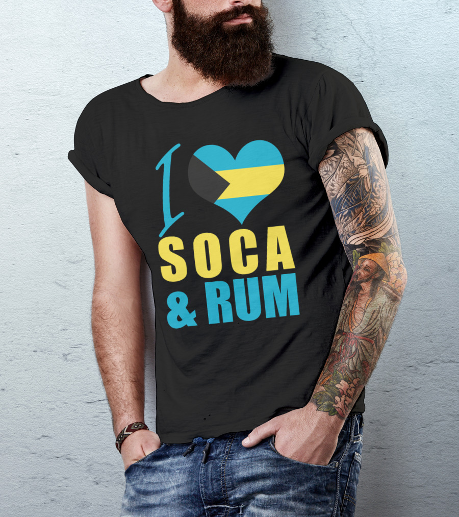 I Love Soca And Rum Bahamas Flag Heart T-Shirt