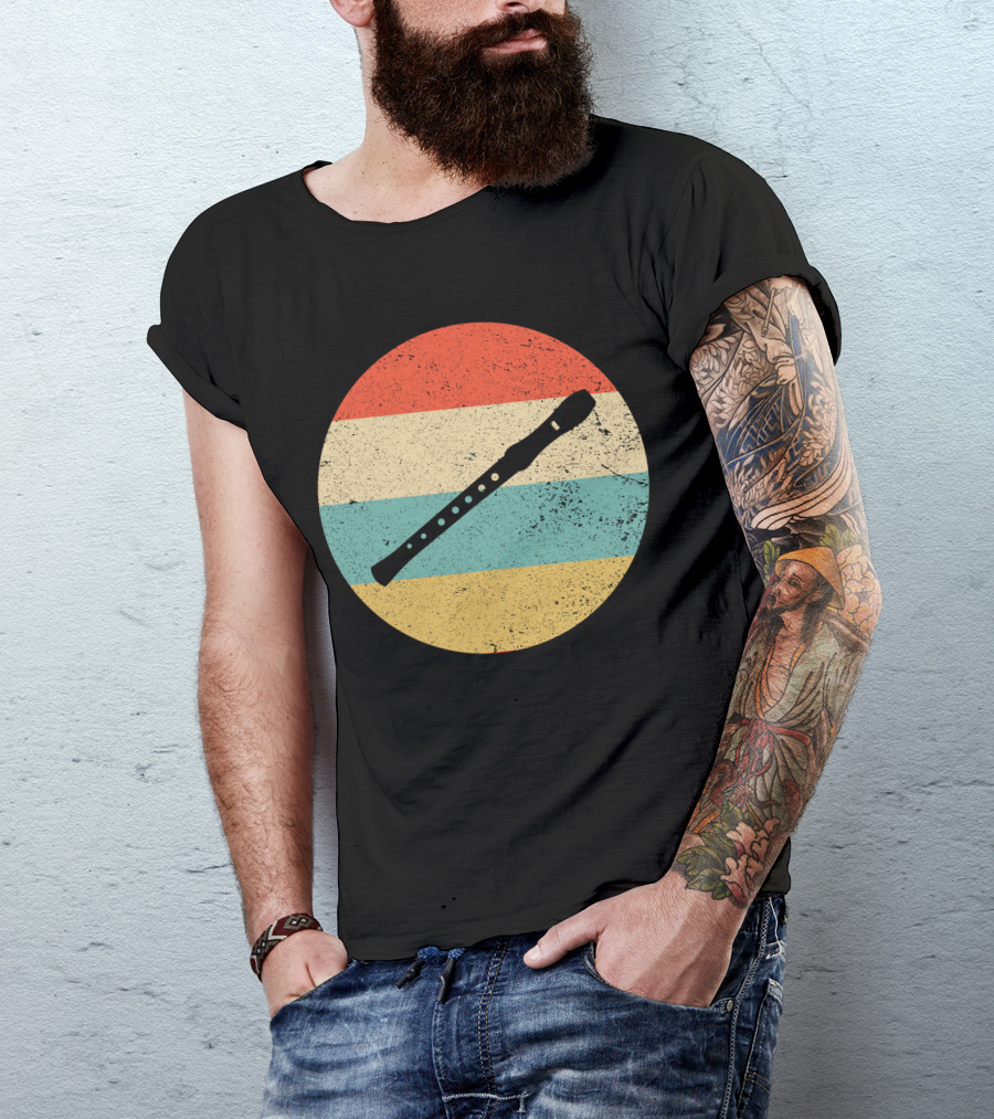 Vintage Retro Flute Circle With Stripes T-Shirt
