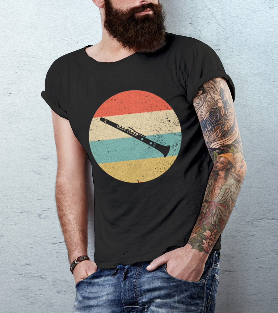 Vintage Retro Clarinet Stripes Circle T-Shirt