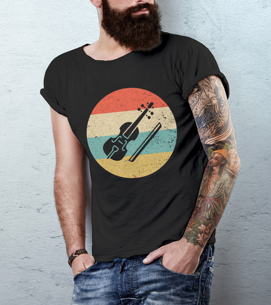 Vintage Retro Viola Instrument Silhouette With Stripes T-Shirt