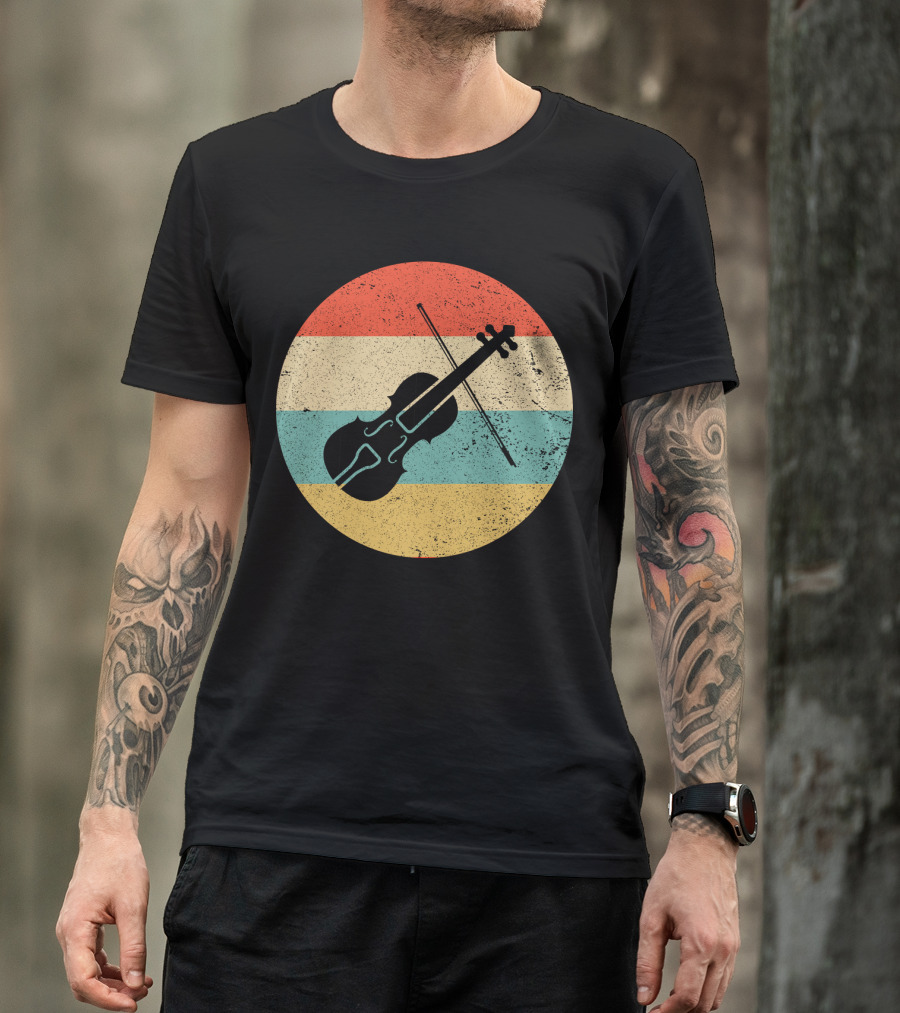 Vintage Retro Violin Circle With Stripes T-Shirt
