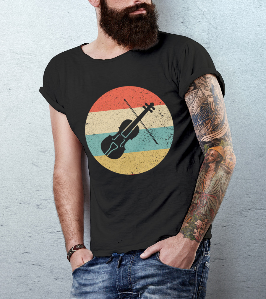 Vintage Retro Violin Circle With Stripes T-Shirt