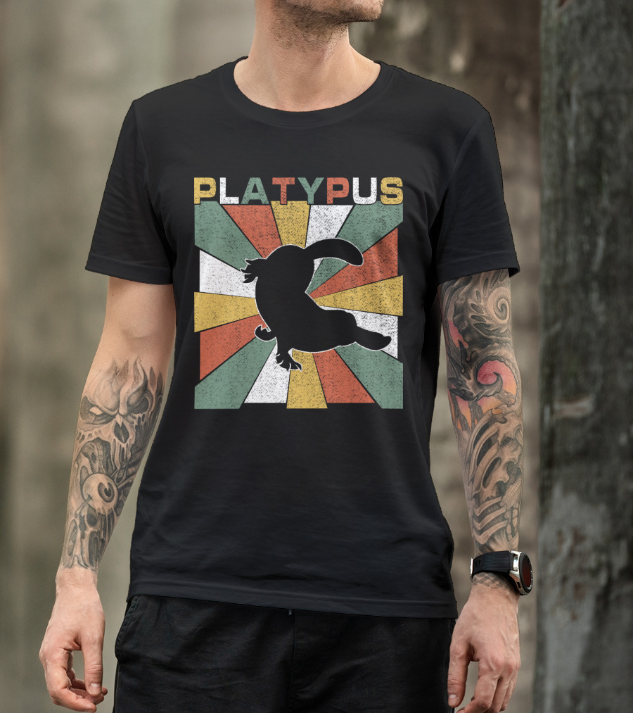 Platypus Retro 70s Vintage Silhouette Sunburst Colors T-Shirt