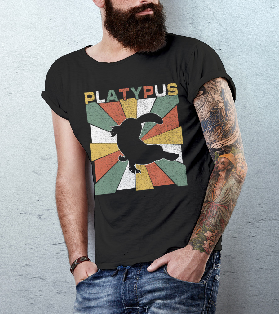 Platypus Retro 70s Vintage Silhouette Sunburst Colors T-Shirt