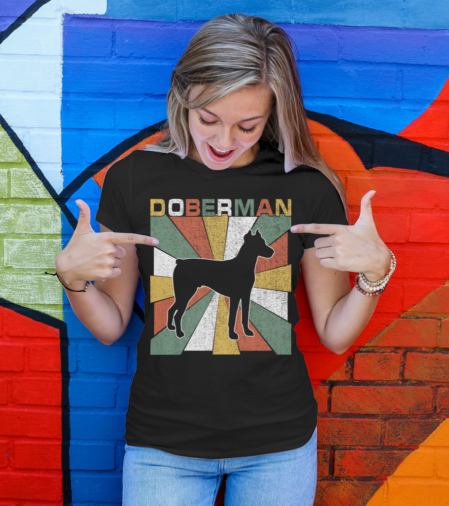 Doberman Retro 70s Silhouette Vintage Colors T-Shirt