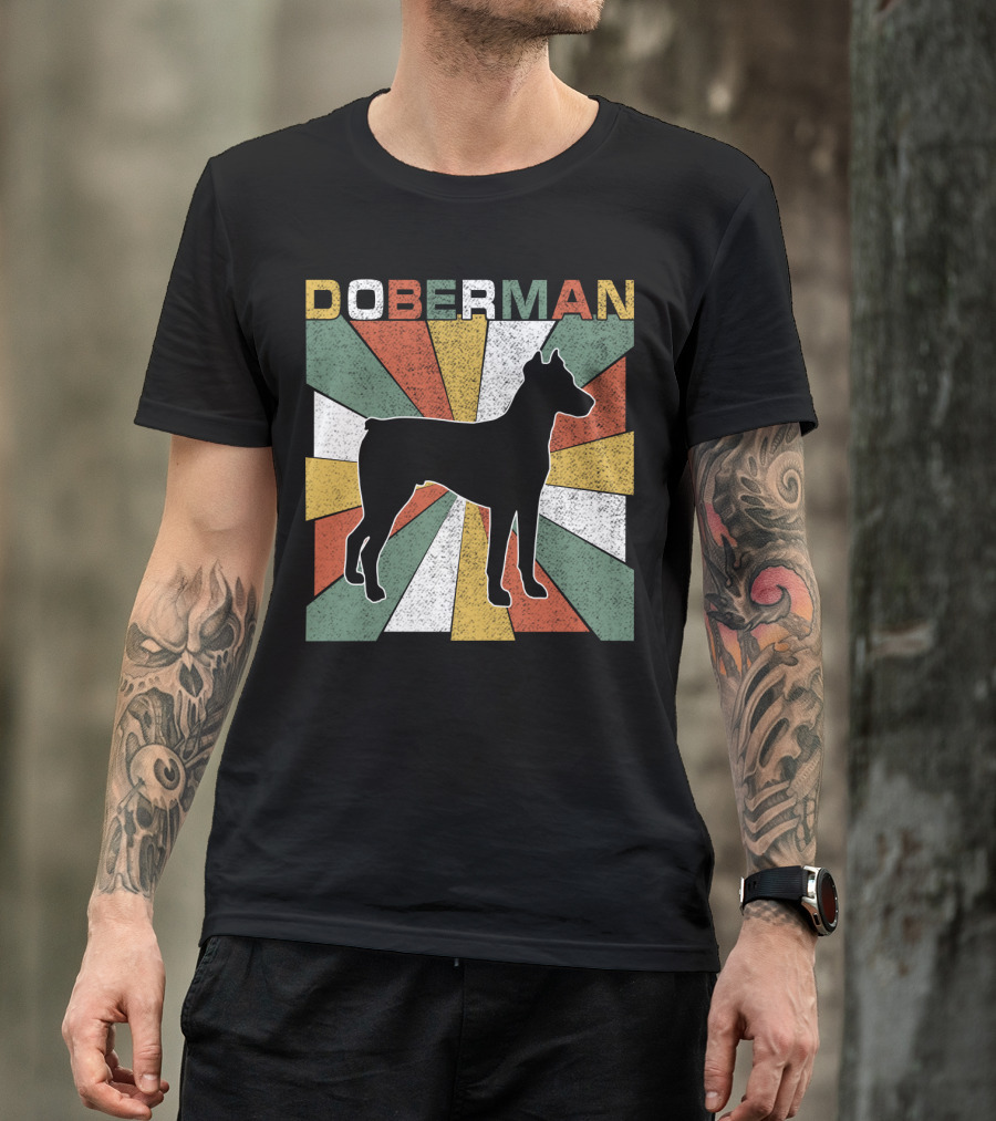 Doberman Retro 70s Silhouette Vintage Colors T-Shirt
