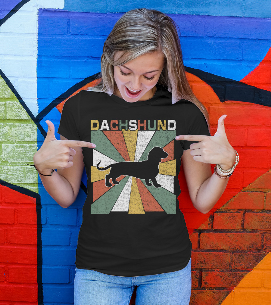 Dachshund Retro 70s Silhouette Vintage T-Shirt