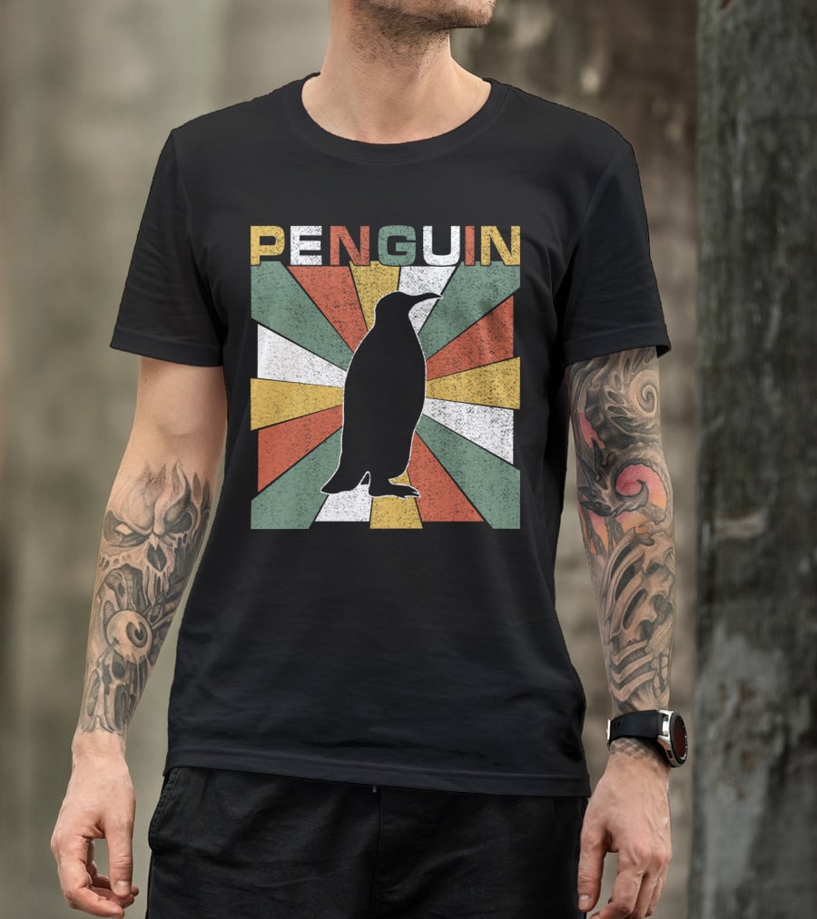 Penguin 70s Silhouette Vintage Retro Sunburst T-Shirt