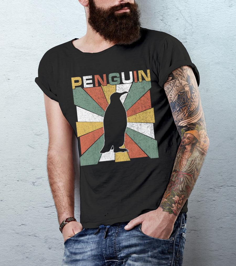 Penguin 70s Silhouette Vintage Retro Sunburst T-Shirt