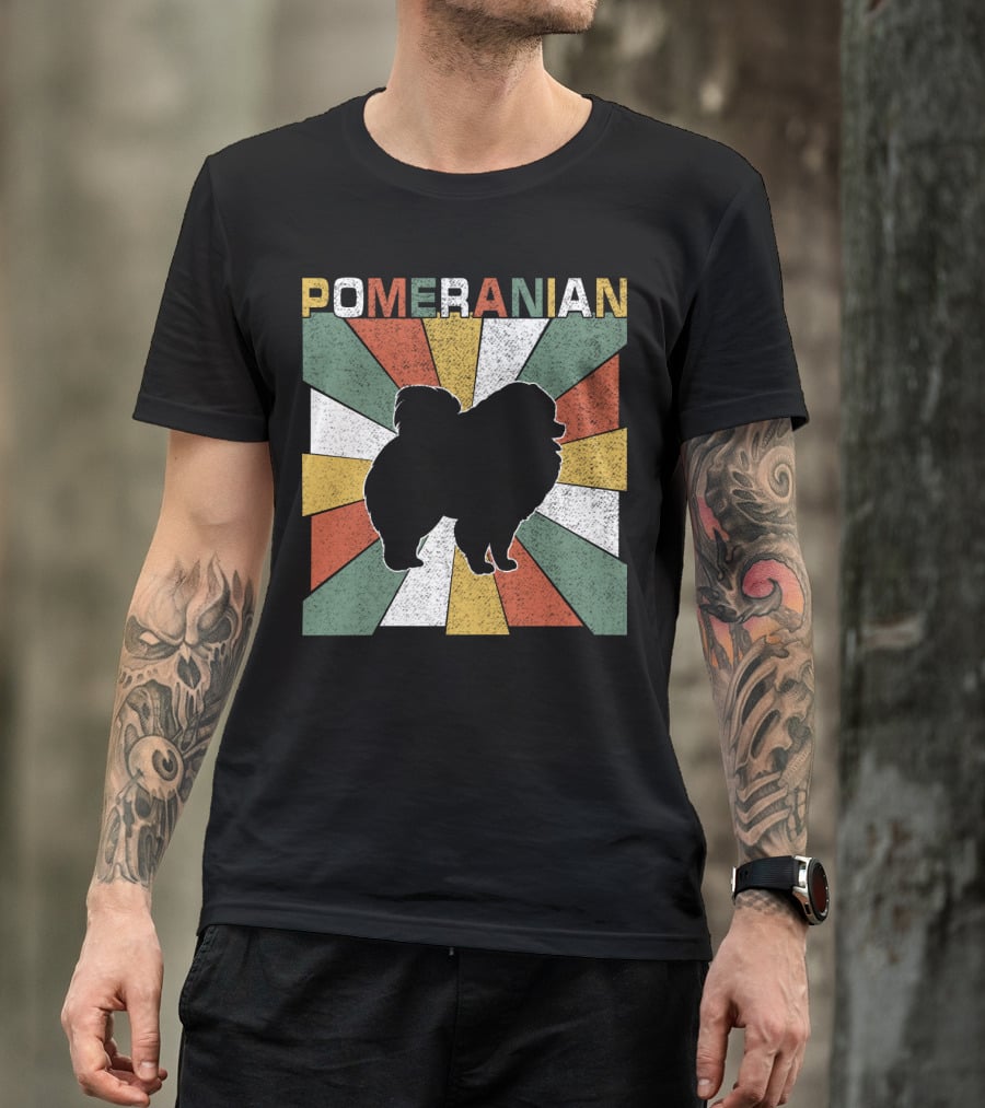 Pomeranian Dogs Retro 70s T-Shirt