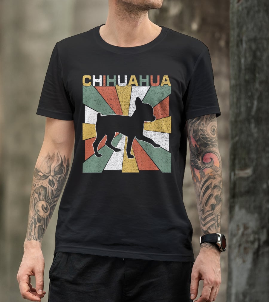Chihuahua Retro 70s Vintage Silhouette Burst T-Shirt