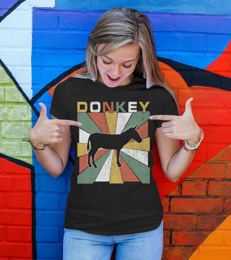 DONKEY Retro 70s Vintage Silhouette Colorful Stripes T-Shirt